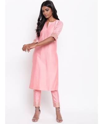 Pink Foil Pin-Tucks Kurta Set 2