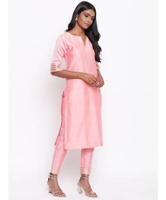 Pink Foil Pin-Tucks Kurta Set 3