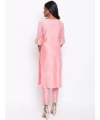 Pink Foil Pin-Tucks Kurta Set 4