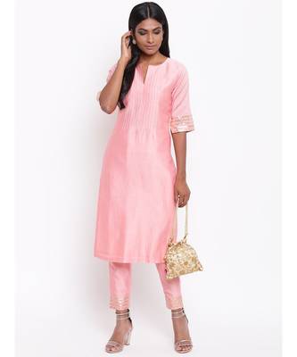 Pink Foil Pin-Tucks Kurta Set 5