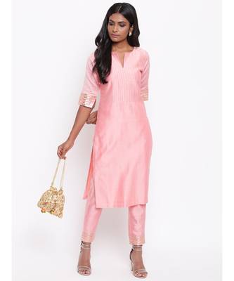 Pink Foil Pin-Tucks Kurta Set 6