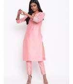 Pink Collared Kurta Set