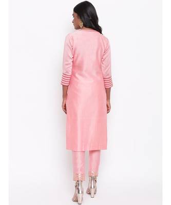 Pink Collared Kurta Set 4