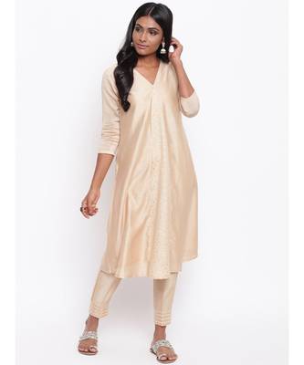 Beige V Foil Kurta Set 1