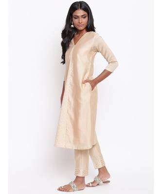 Beige V Foil Kurta Set 2