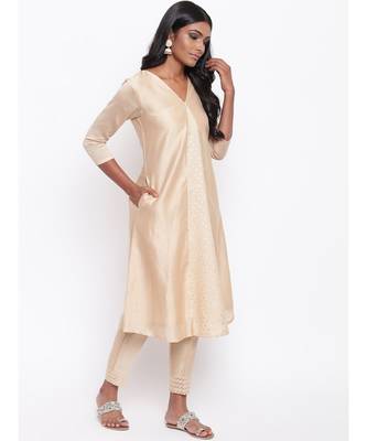Beige V Foil Kurta Set 3