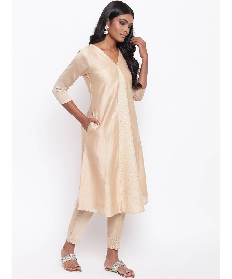 Beige V Foil Kurta Set