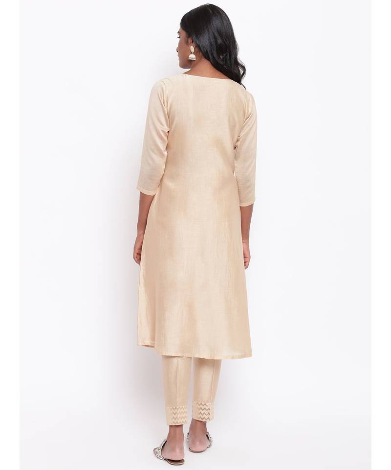 Beige V Foil Kurta Set