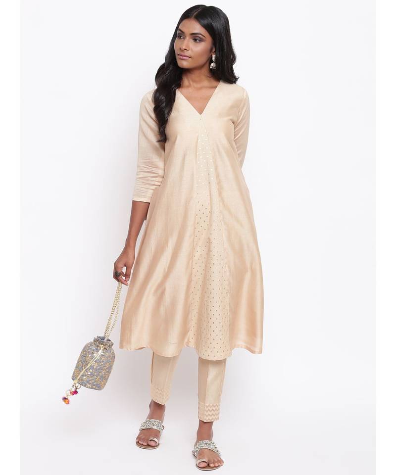 Beige V Foil Kurta Set