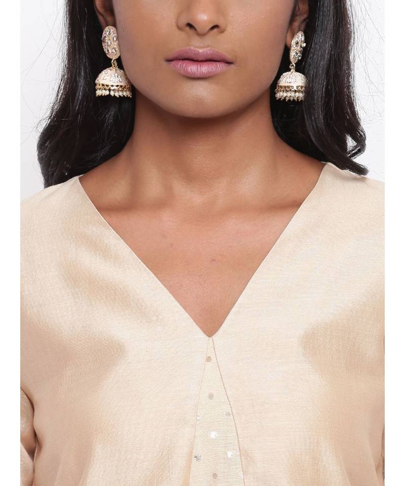 Beige V Foil Kurta Set