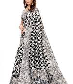 Black printed art silk saree with blouse