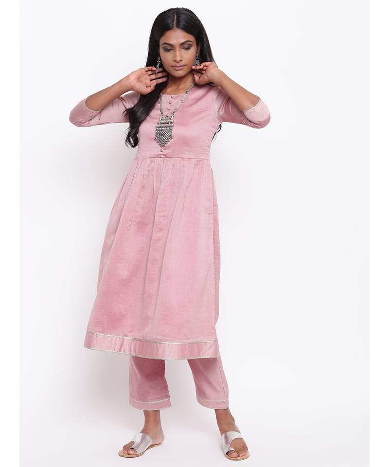 Pink Gota Gathered Kurta