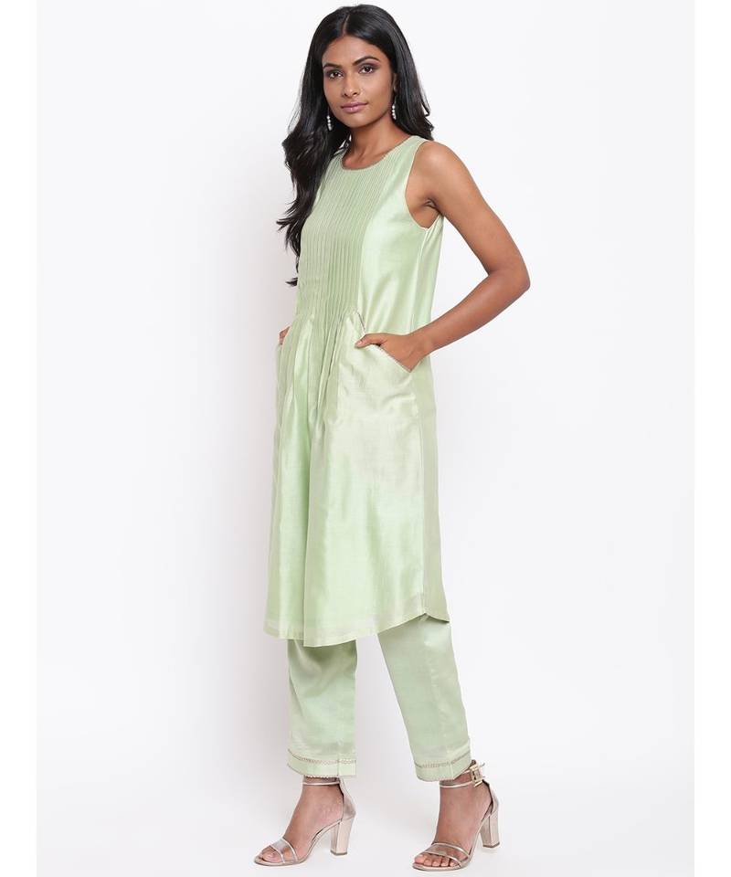 Green Gota Pleats Kurta