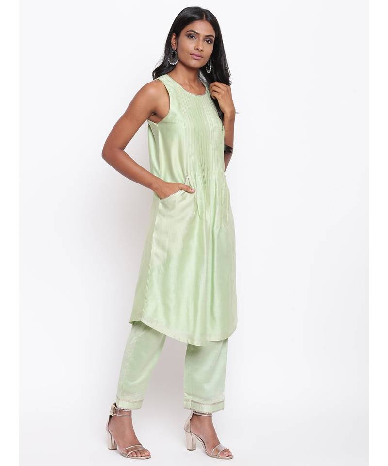 Green Gota Pleats Kurta