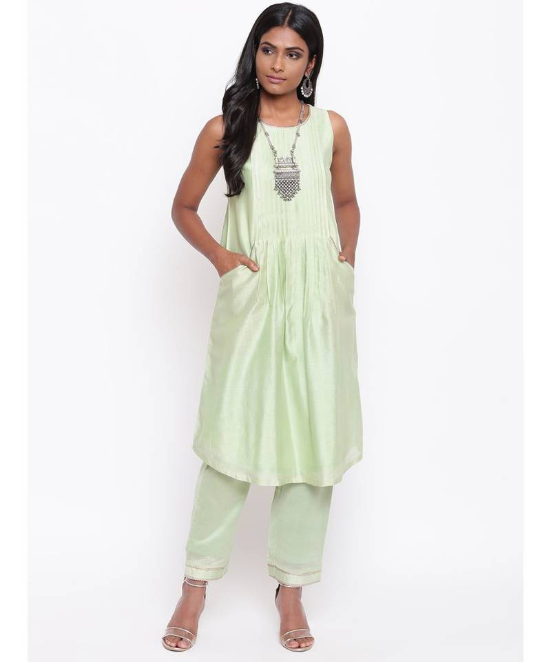 Green Gota Pleats Kurta