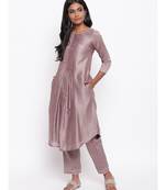 Brown Gota Pleats Kurta