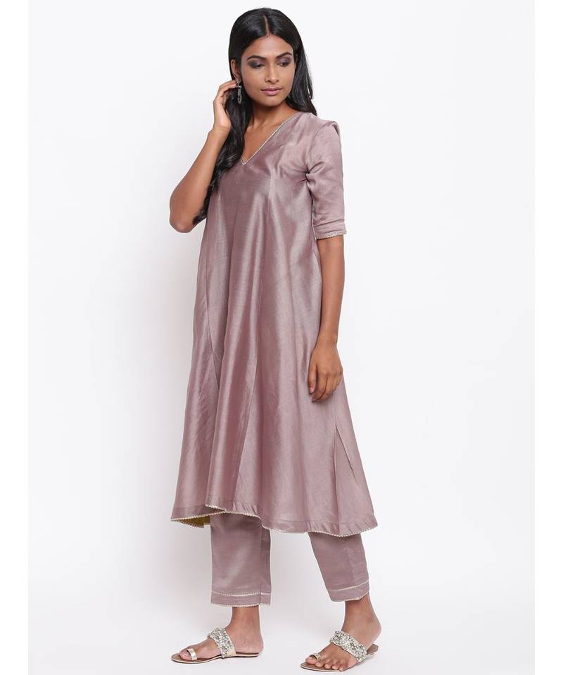 Brown Gota Flared Kurta