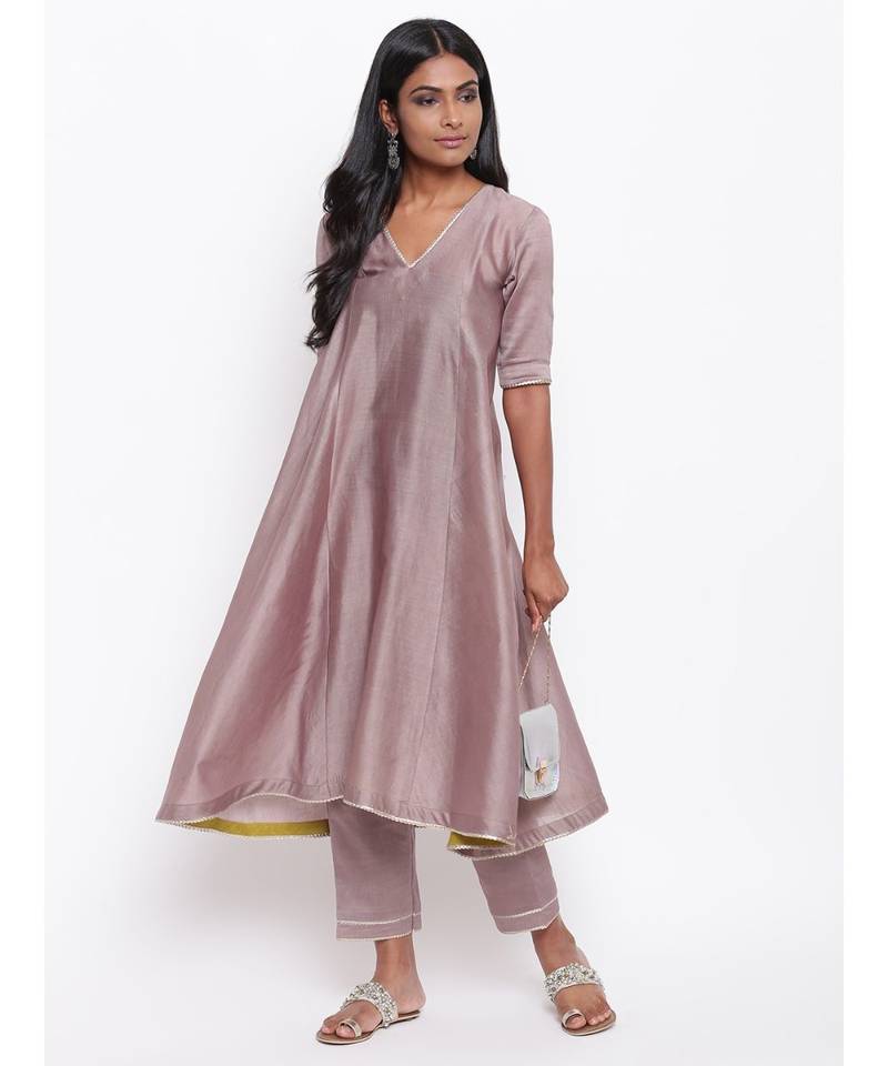 Brown Gota Flared Kurta