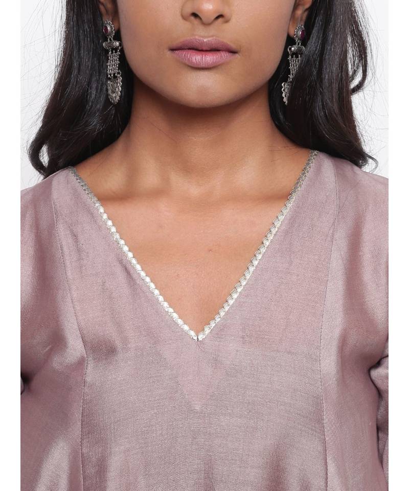 Brown Gota Flared Kurta