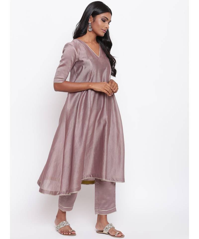 Brown Gota Flared Kurta