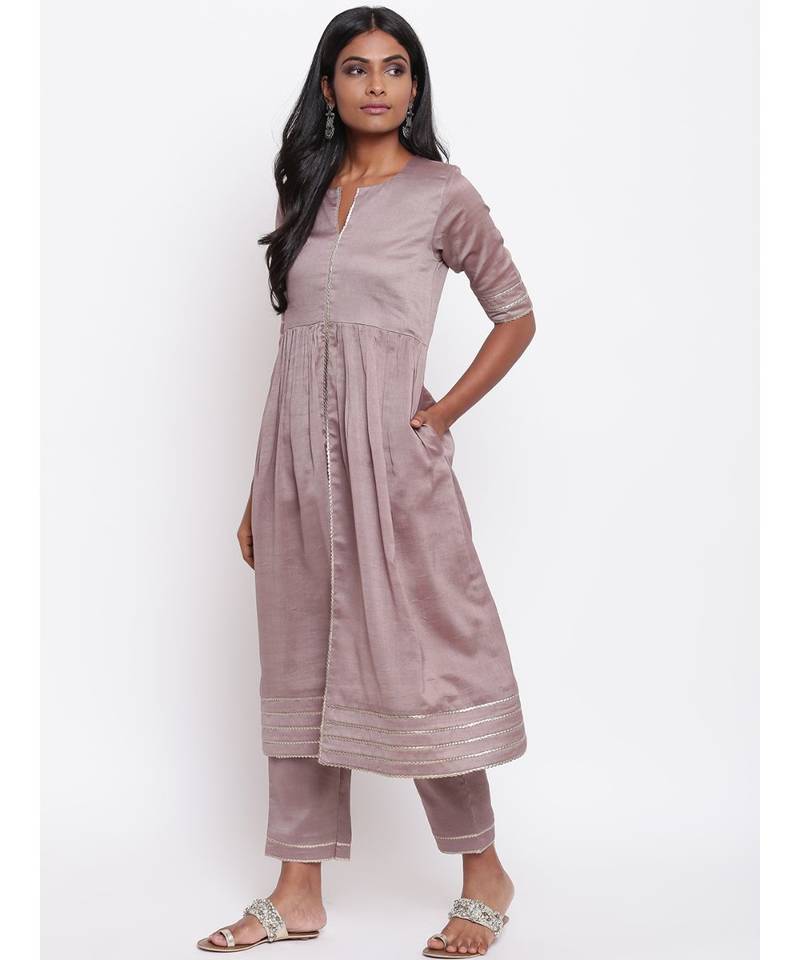 Brown Gota Slit Kurta