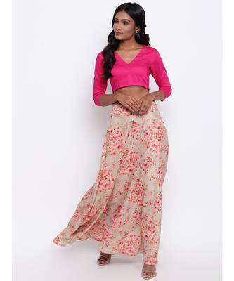Grey Floral Pink Skirt-Set 1