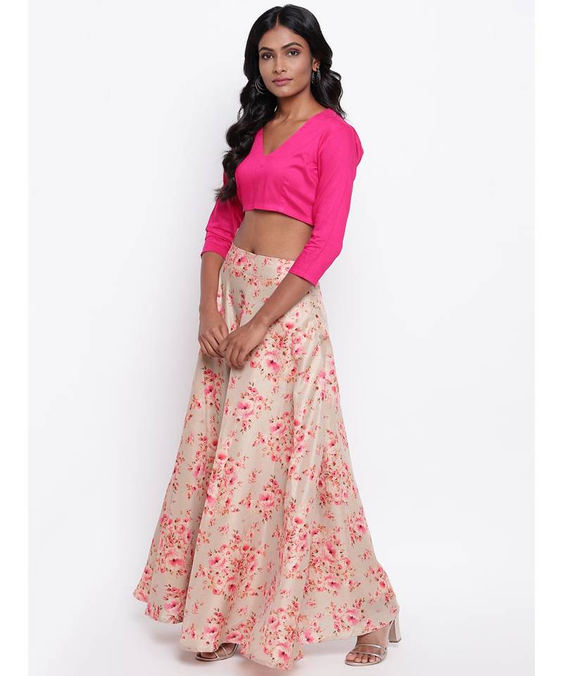 Grey Floral Pink Skirt-Set