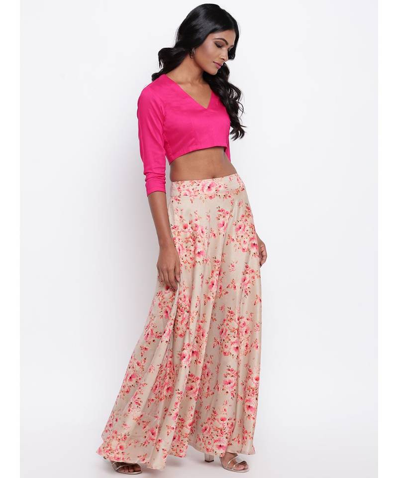 Grey Floral Pink Skirt-Set
