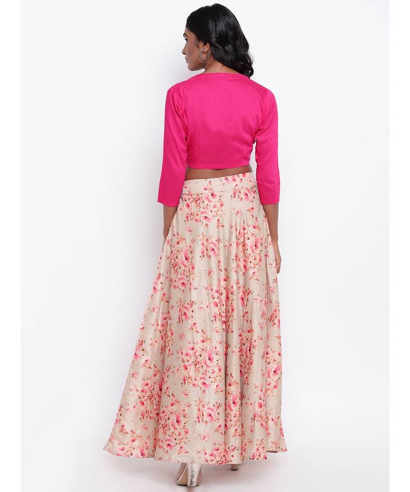 Grey Floral Pink Skirt-Set