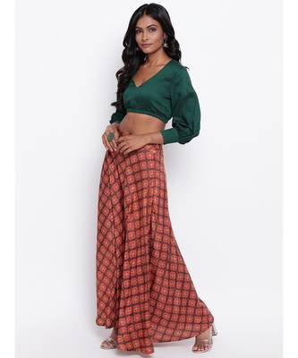 Brown Motif Green Skirt-Set 2