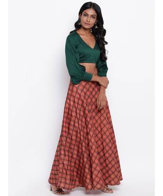 Brown Motif Green Skirt-Set 3