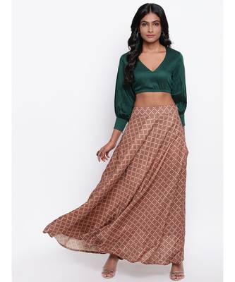 Beige Grid Green Skirt-Set 1