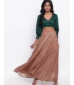 Beige Grid Green Skirt-Set