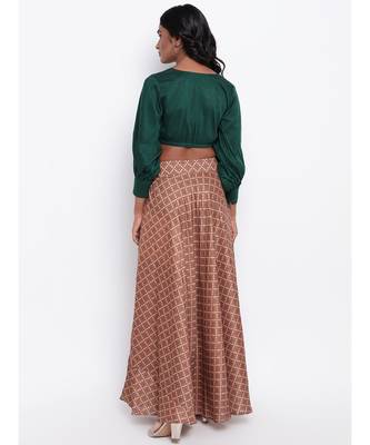 Beige Grid Green Skirt-Set 4