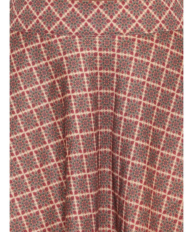 Beige Grid Green Skirt-Set