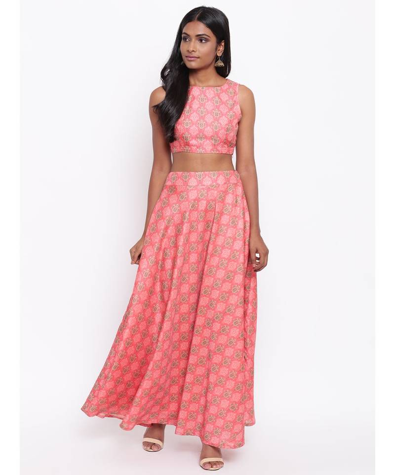 Pink Printed Skirt-Set