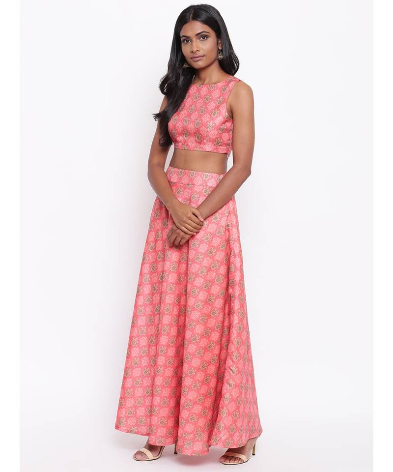 Pink Printed Skirt-Set