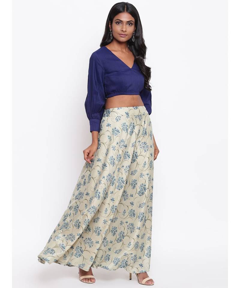 Blue Floral Skirt-Set