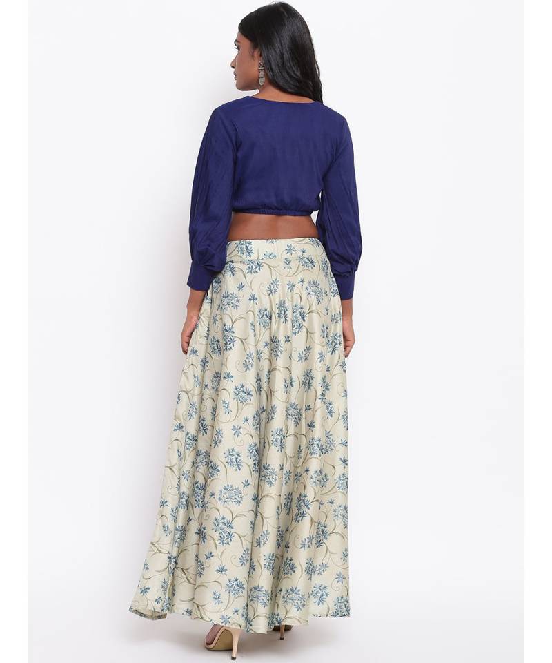 Blue Floral Skirt-Set