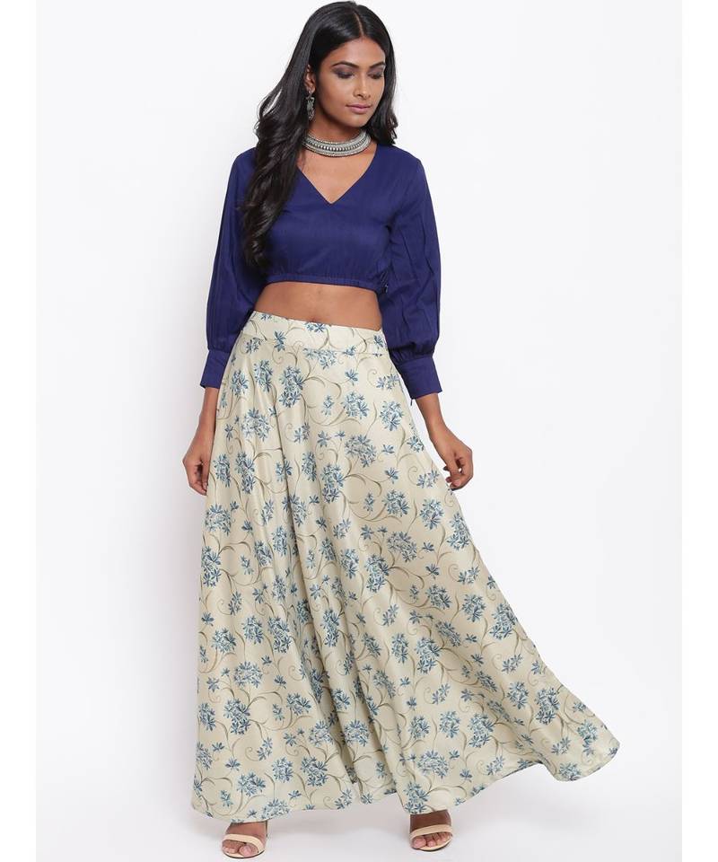 Blue Floral Skirt-Set