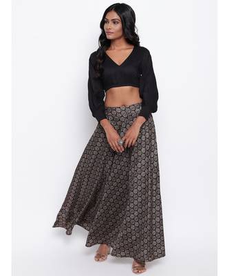 Black Grid Leaf Skirt-Set 1