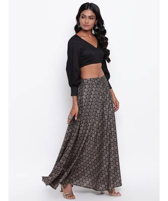 Black Grid Leaf Skirt-Set 2