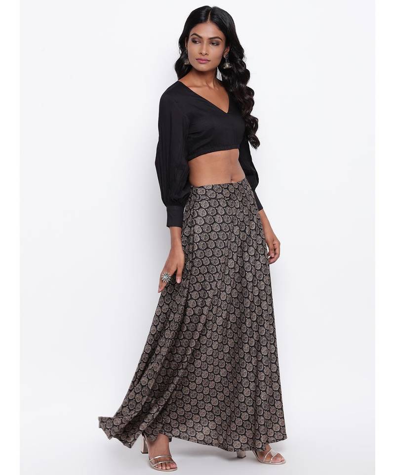 Black Grid Leaf Skirt-Set