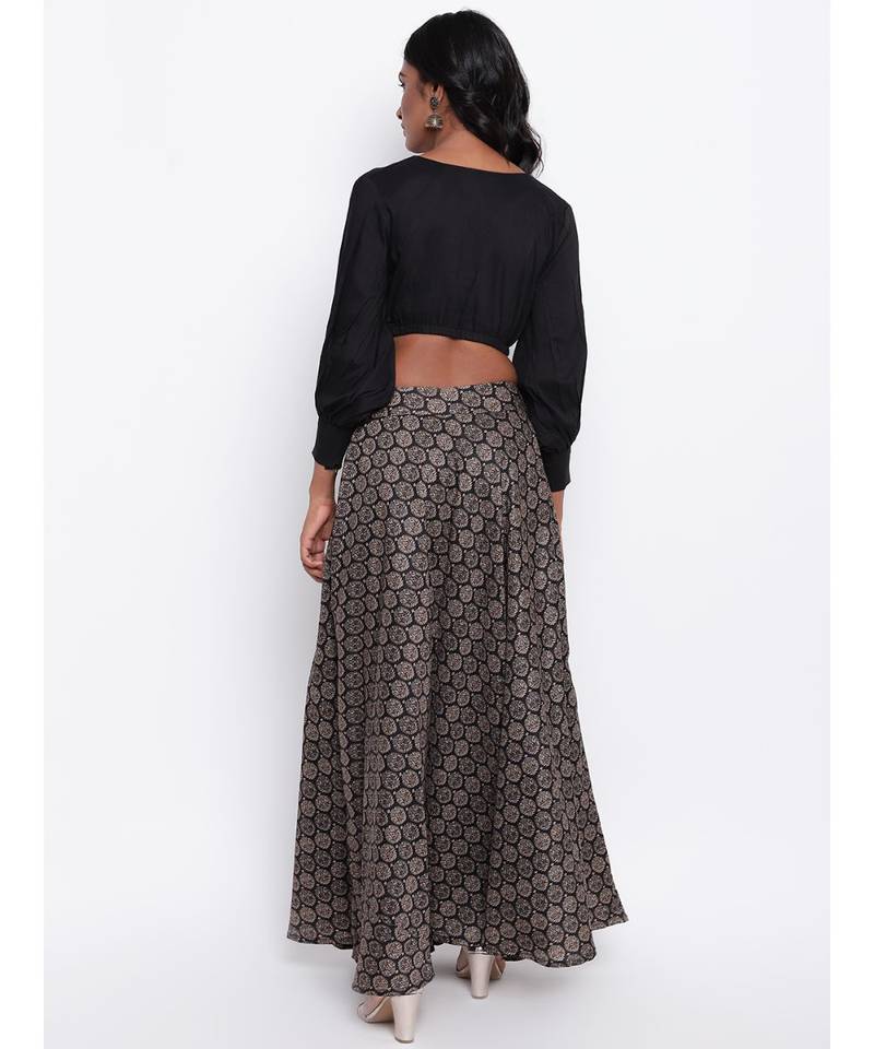 Black Grid Leaf Skirt-Set