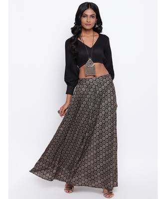 Black Grid Leaf Skirt-Set 4