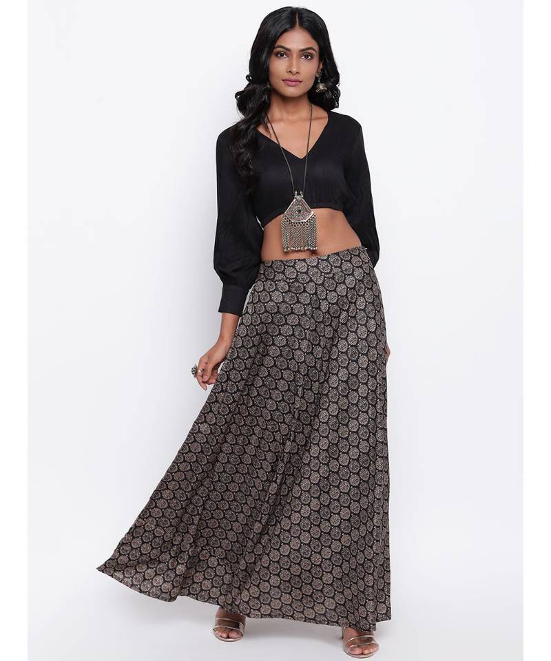 Black Grid Leaf Skirt-Set