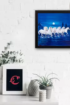 7 Running Lucky Horses Design Satin Matt Texture UV Art Painting