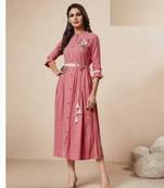 Pink printed rayon long-kurtis