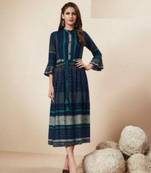 Royal-blue printed rayon long-kurtis