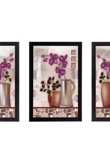 Set Of 3 Botanical Floral Satin Matt Texture UV Art Painting